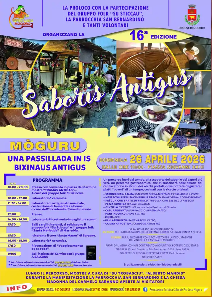 Saboris Antigus Mogoro 2026, manifesto con il programma dettagliato | In Sardegna con Dani