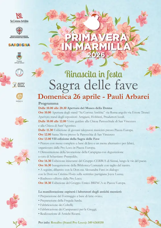 Sagra delle fave 2026 a Pauli Arbarei, manifesto con il programma completo | In Sardegna con Dani