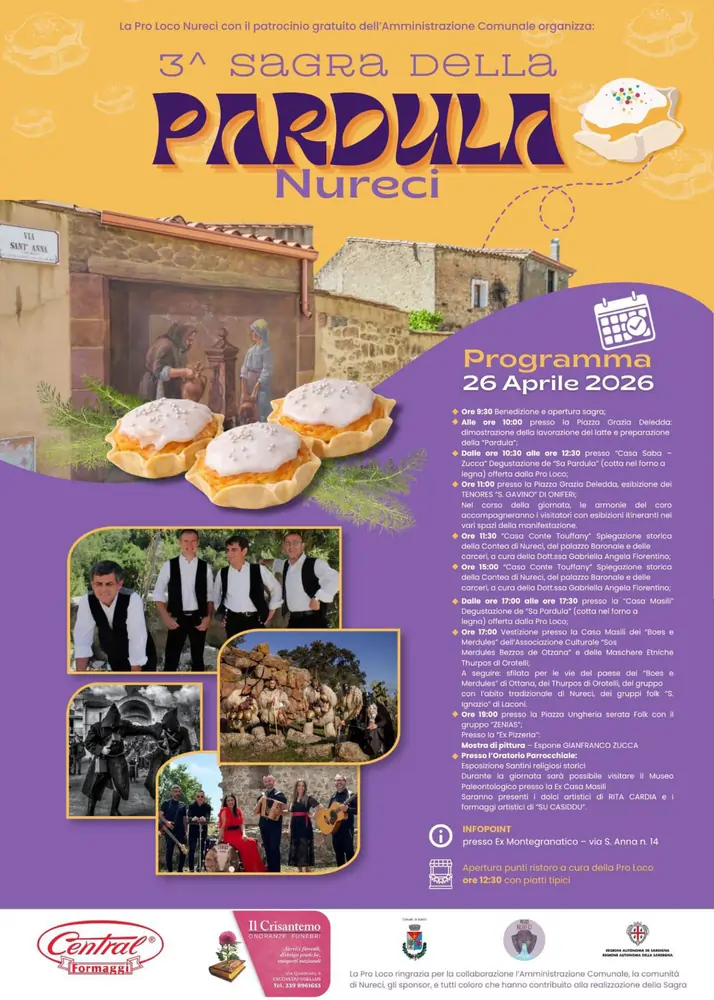 Sagra della Pardula Nureci 2026, manifesto con il programma completo | In Sardegna con Dani