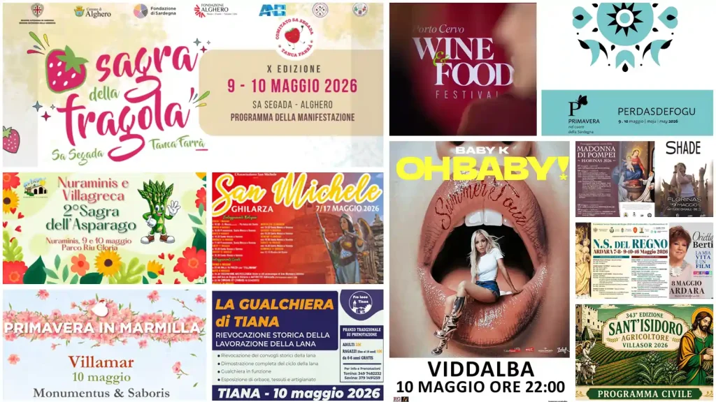 Eventi, sagre e feste del 8,9, 10 maggio 2026 in Sardegna. Programma e manifesti. | In Sardegna con Dani