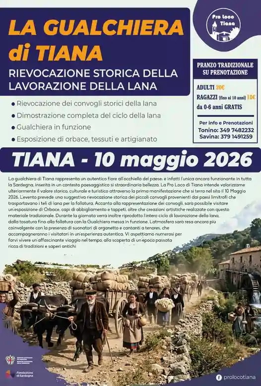 La gualchiera di Tiana, manifesto dell'evento, con tante info utili | In Sardegna con Dani