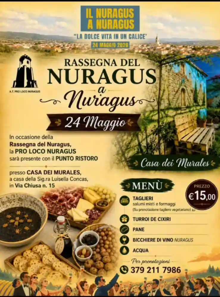 Il Nuragus a Nuragus 2026, manifesto con il menù della Pro loco | In Sardegna con Dani