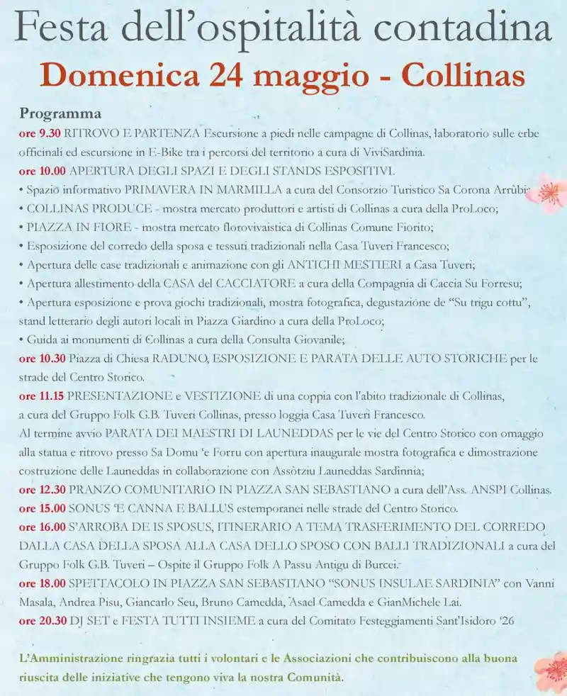 Primavera in Marmilla 2026 a Collinas, manifesto con il programma ufficiale | In Sardegna con Dani