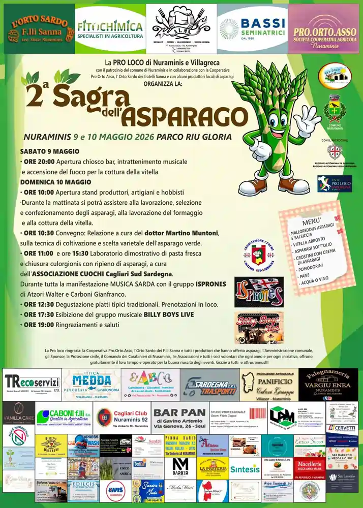 Sagra asparago Nuraminis 2026, manifesto con il programma completo di menù | In Sardegna con Dani