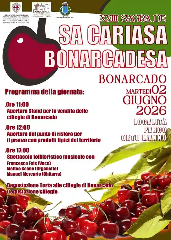 Sa Cariada Bonarcadesa, sagra Ciliegie Bonarcado 2026, programma ufficiale della sagra delle ciliegie di Bonarcado | In Sardegna con Dani
