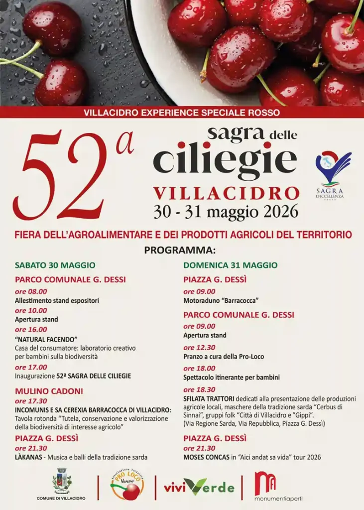 Sagra Ciliegie Villacidro 2026, manifesto con il programma completo | In Sardegna con Dani