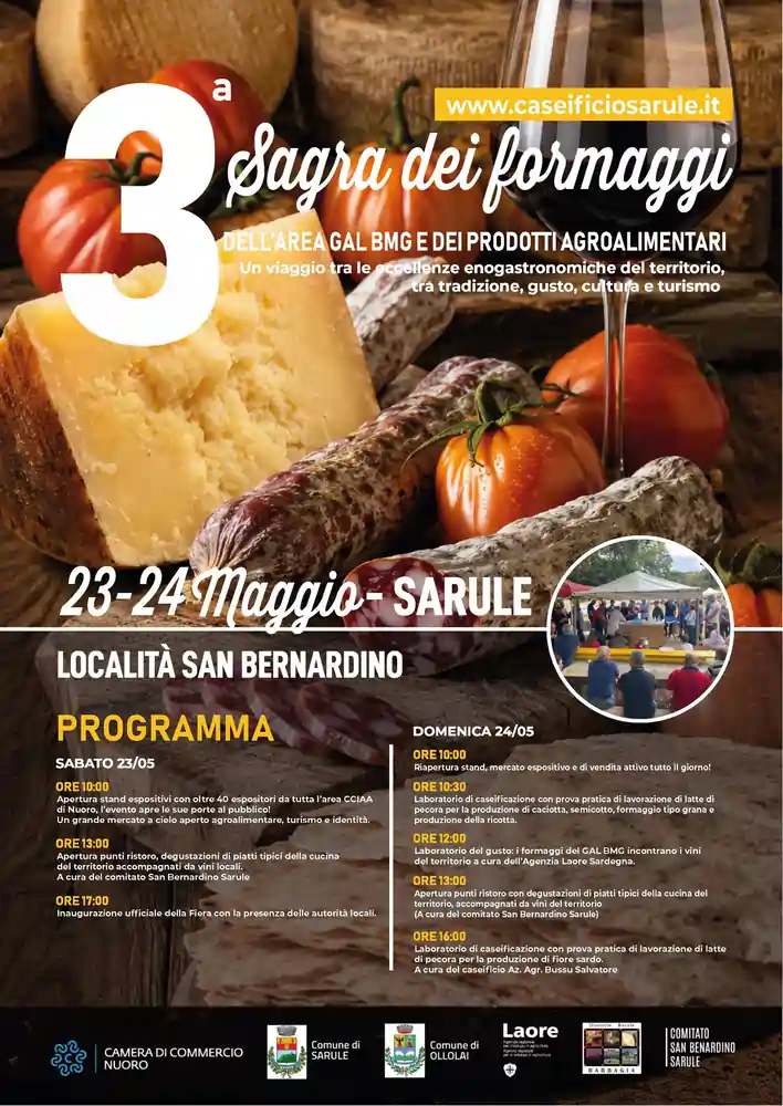 Sagra dei formaggi Sarule 2026, manifesto con il programma ufficiale dell'evento| In Sardegna con Dani
