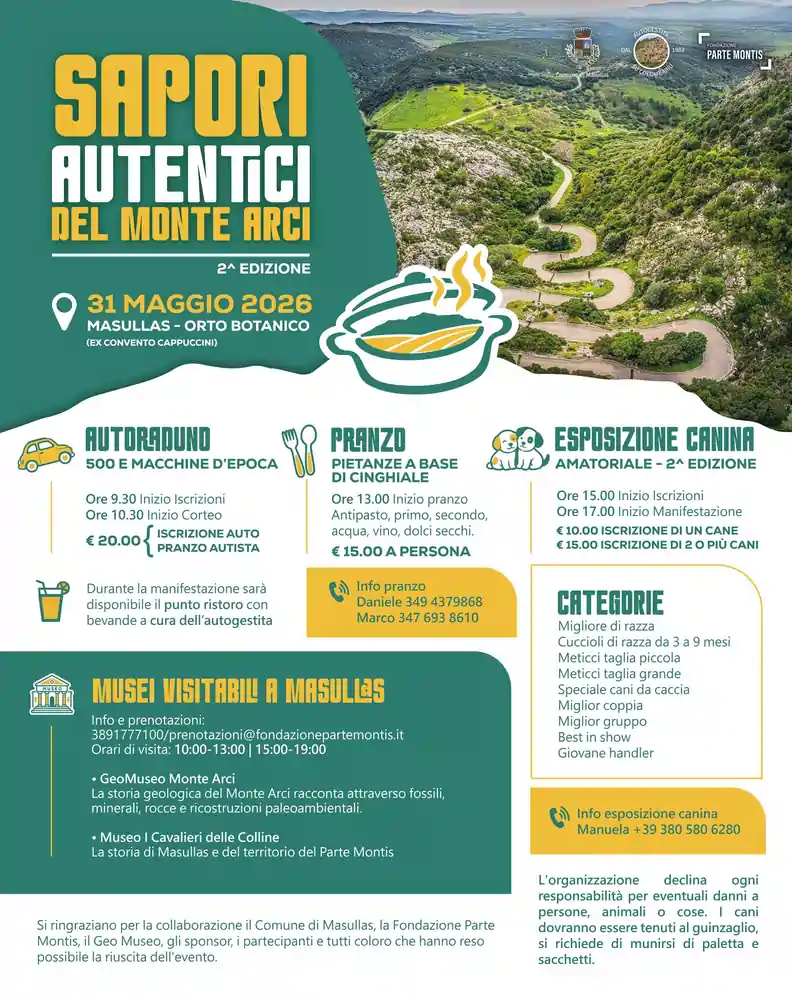 Sapori Autentici del Monte Arci Masullas 2026, manifesto con date, menù e programma ufficiale | In Sardegna con Dani