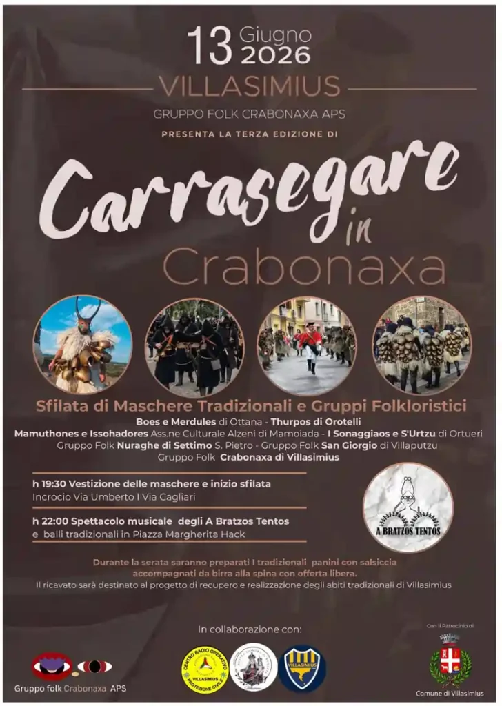 Carrasegare in Crabonaxia 2026, a Villasimius arrivano le maschere tradizionali, programma completo | In Sardegna con Dani 