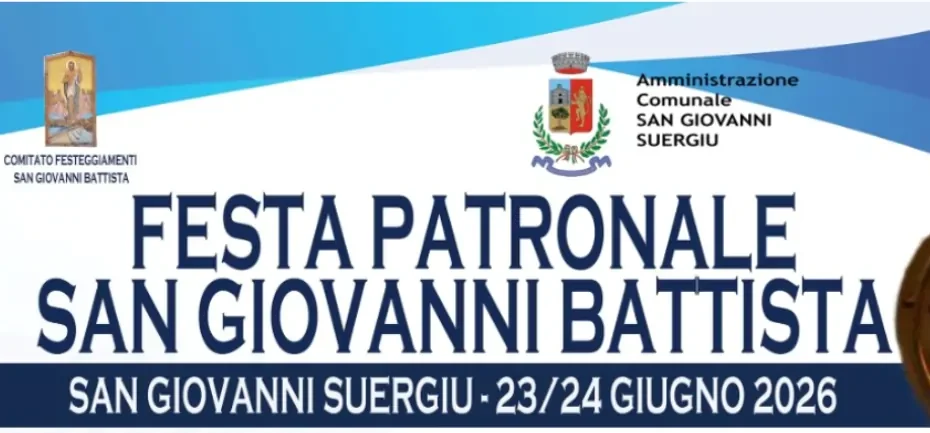 Festa patronale San Giovanni Suergiu 2026, manifesto con le date | In Sardegna con Dani