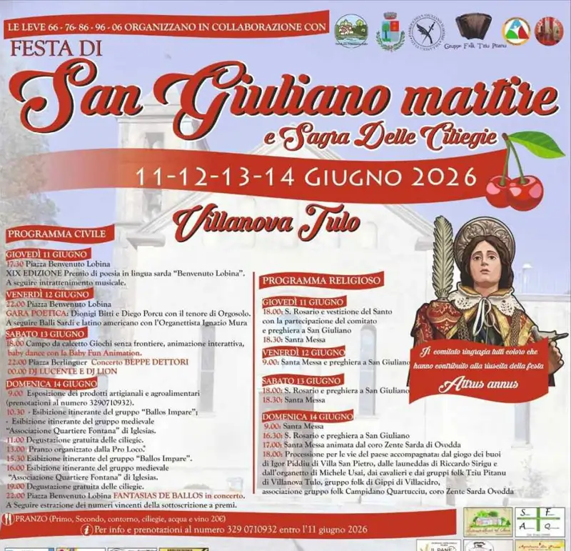 Festa di San Giuliano Martire 2026 a Villanovatulo, manifesto con il programma completo | In Sardegna con Dani