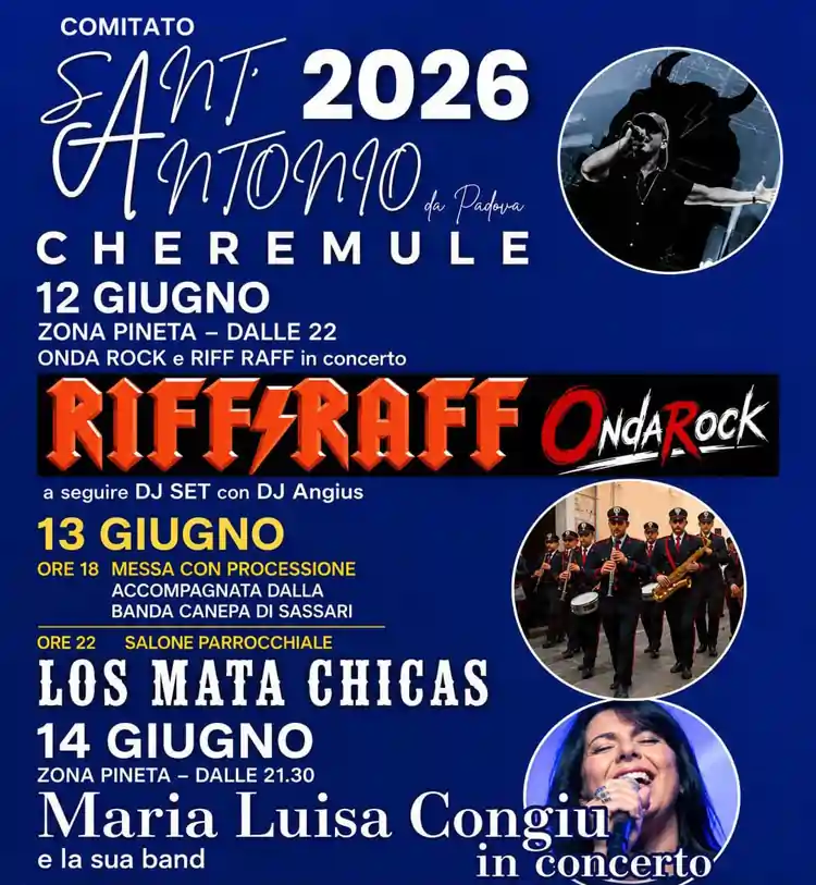 Festa Sant'antonio Cheremule 2026, locandina con il programma civile | In Sardegna con Dani