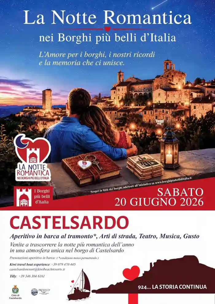Notte romantica Castelsardo 2026, locandina con il programma ufficiale | In Sardegna con Dani