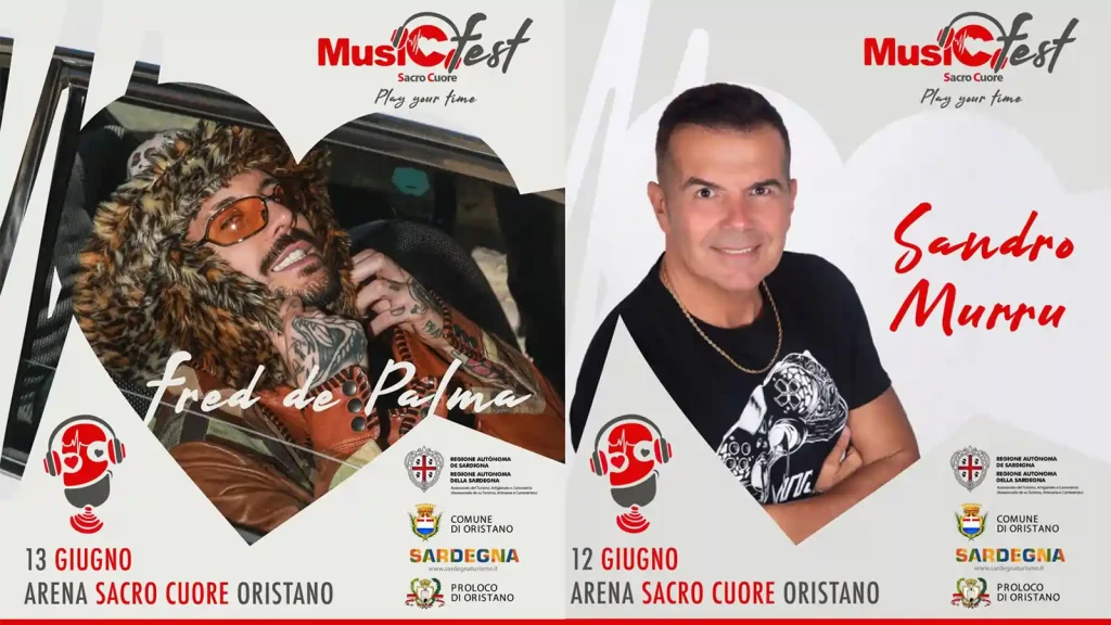 Sacro Cuore Music Festiva, Oristano 2026, manifesto con Fred De Palma e Sandro Murru | In Sardegna con Dani