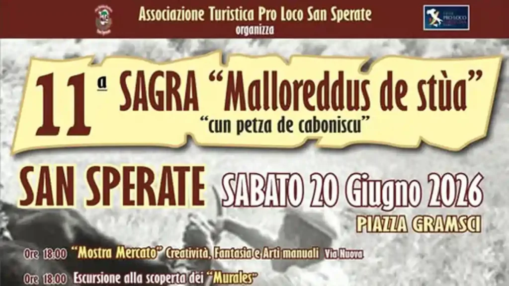 Sagra dei malloreddus de stua San Sperate 202, estratto del manifesto con data e inizio programma | In Sardegna con Dani