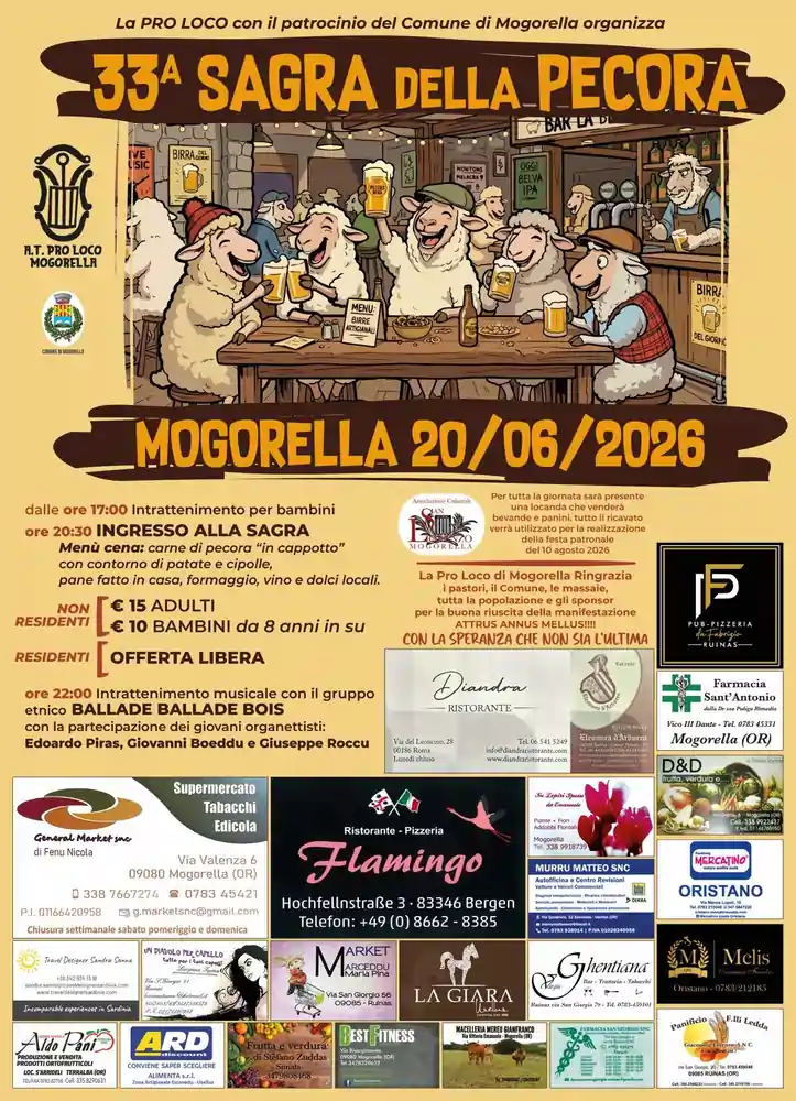 Sagra della pecora di Mogorella 2026, locandina con il programma ufficiale | In Sardegna con Dani