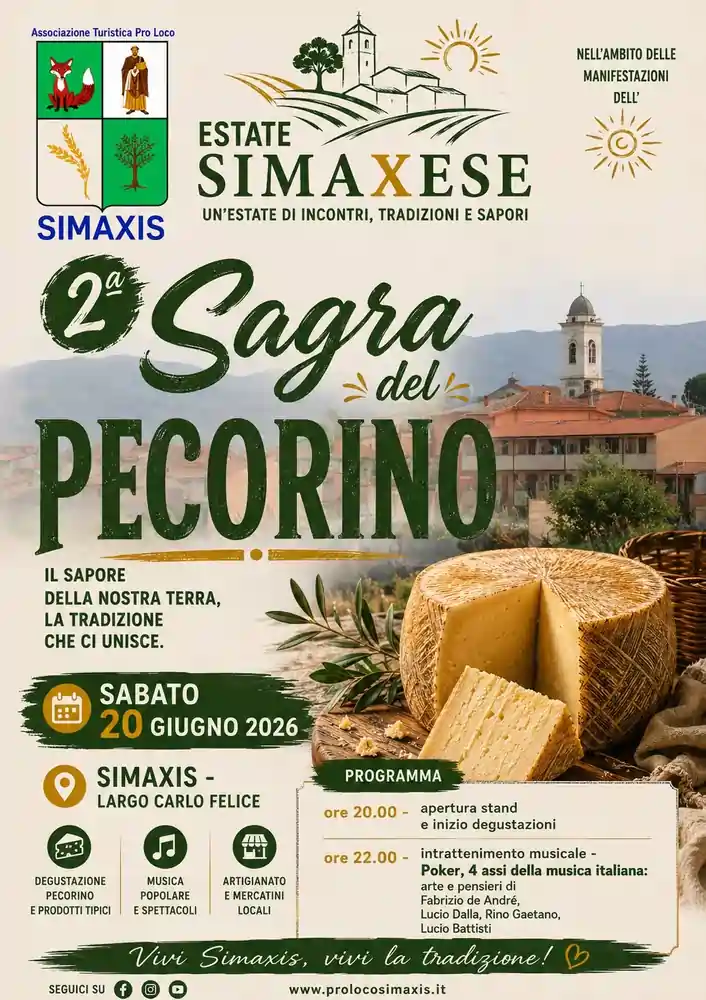 Sagra del pecorino Simaxis 2026, manifesto con il programma completo | In Sardegna con Dani
