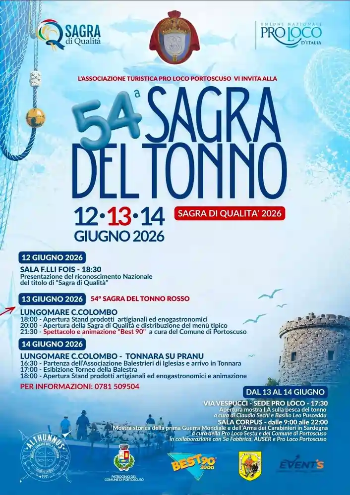 Sagra del tonno 2026 a Portoscuso, locandina con il programma ufficiale dell'evento | In Sardegna con Dani