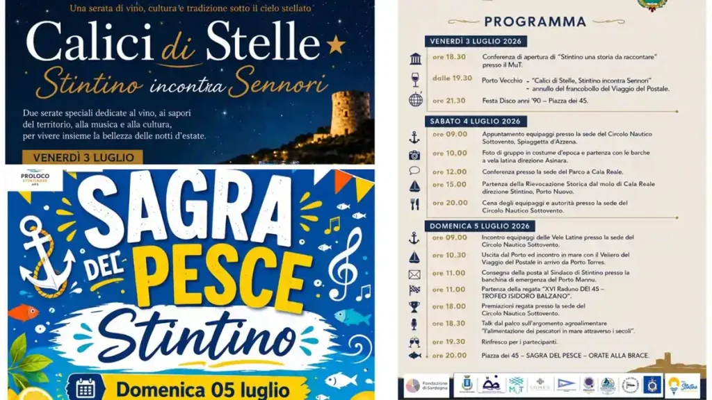 Calici di stelle e Sagra del pesce 2026 a Stintino: locandina con date e programmi | In Sardegna con Dani