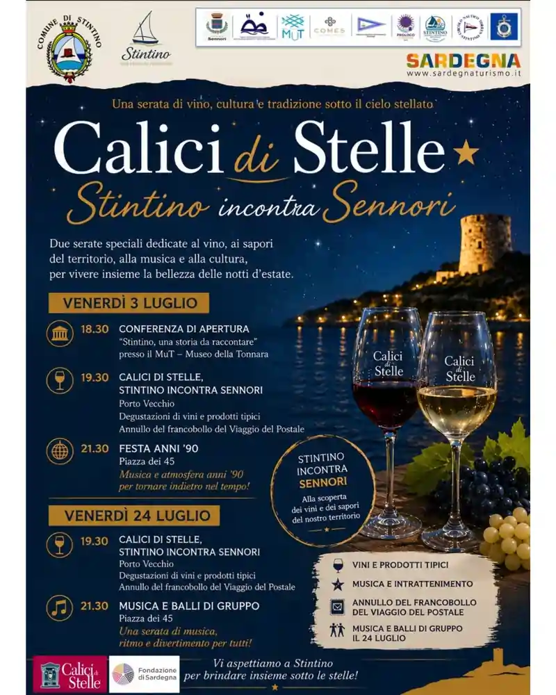 Calici di stelle Stintino 2026, locandina con date e programma | In Sardegna con Dani