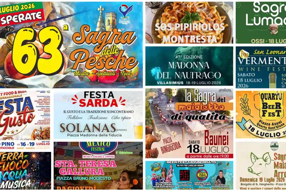 Eventi e sagre del 17, 18 e 19 luglio 2026 in Sardegna, manifesti e programmi | In Sardegna con Dani