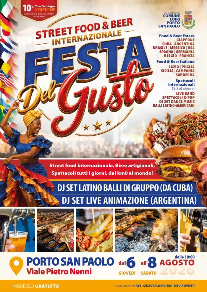Festa del gusto 2026 a Porto San Paolo, manifesto ufficiale con date, orari ed elenco degli stand e cucine partecipanti | In Sardegna con Dani