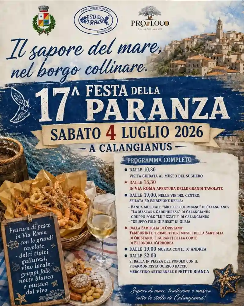 Festa della paranza Calangianus 2026, manifesto con il programma ufficiale | In Sardegna con Dani