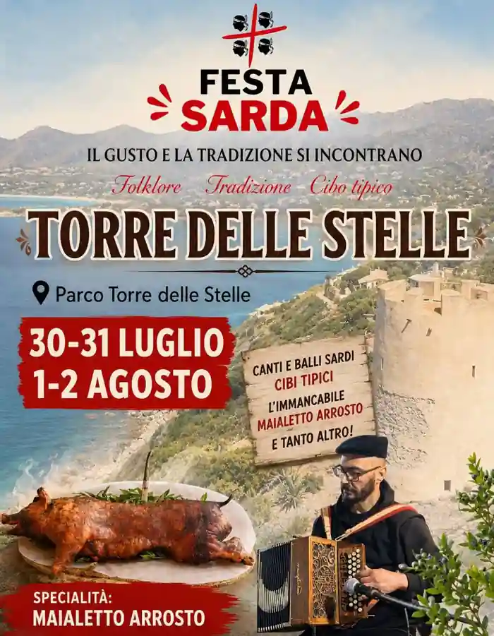 Festa Sarda a Torre delle Stelle 2026, locandina con date e programma di massima | In Sardegna con Dani