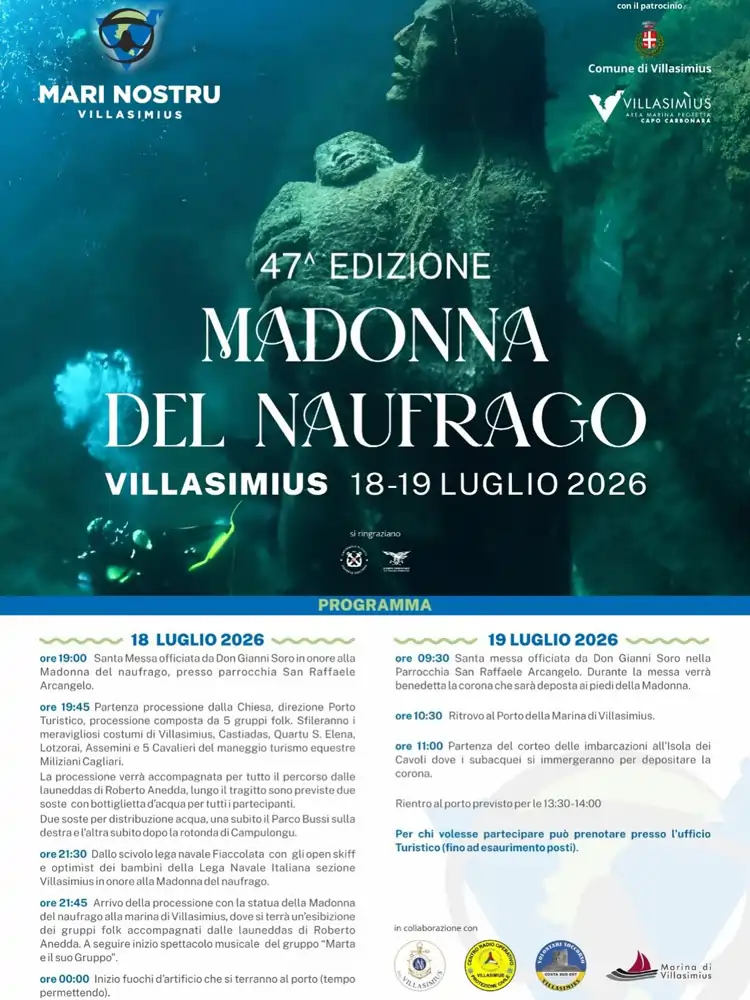 Festa della Madonna del Naufrago 2026 a Villasimius, manifesto e date | in Sardegna con Dani