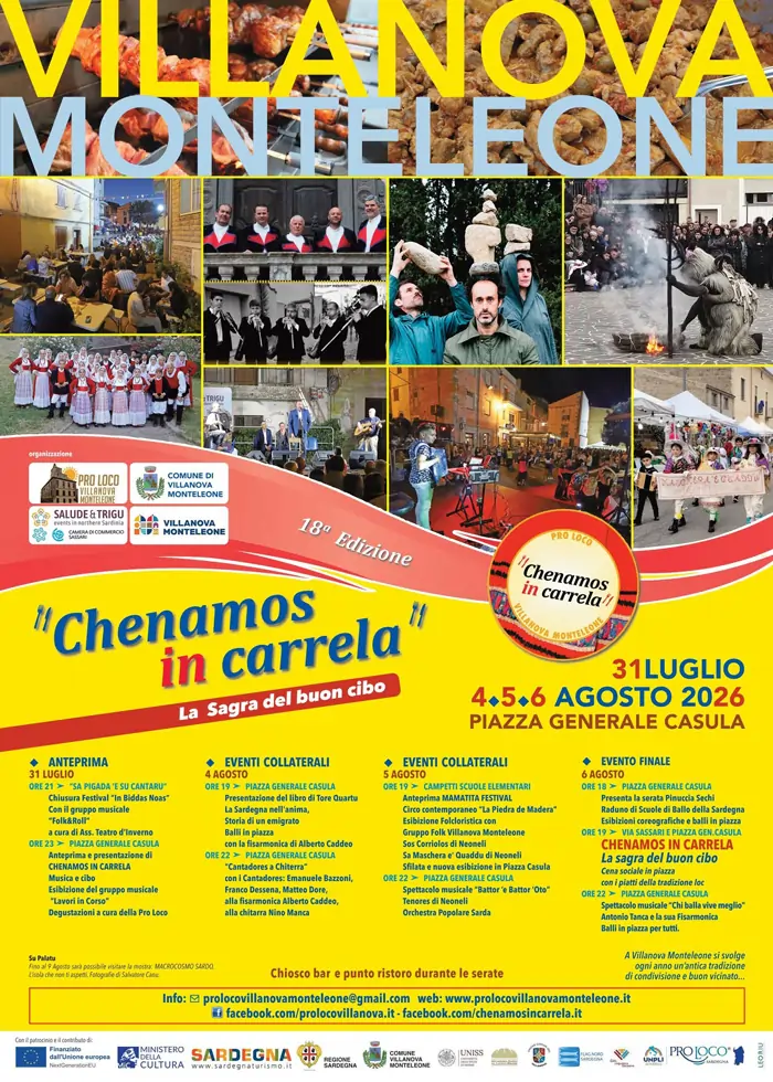 Locandina con il programma completo di Chenamos in carrela 2026 a Villanova Monteleone | In Sardegna con Dani