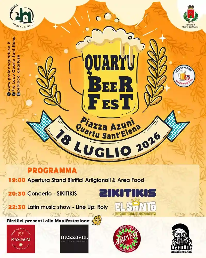 Quartu Beer Fest 2026, locandina con il programma completo della festa della birra | In Sardegna con Dani
