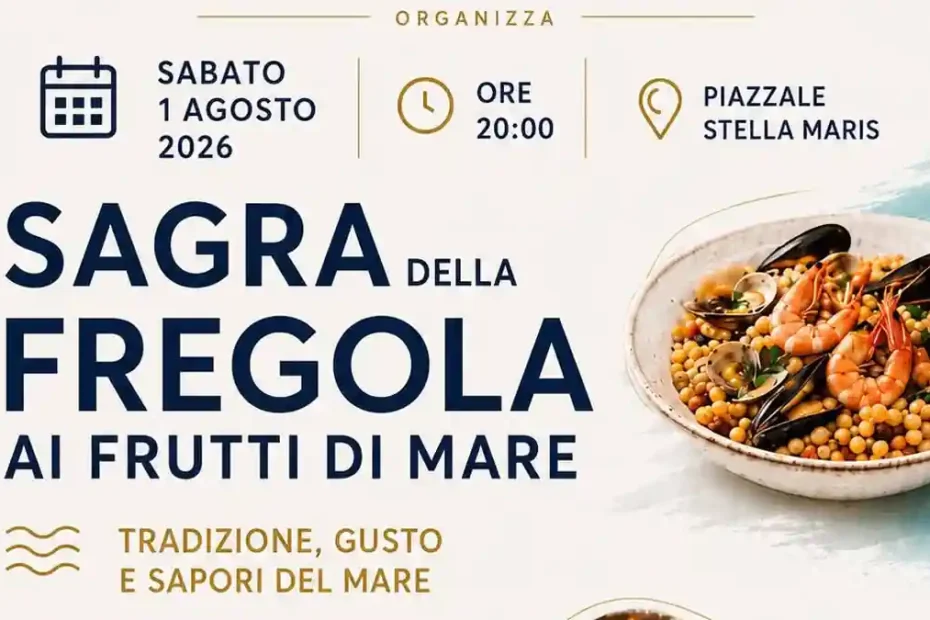 Sagra della fregula ai frutti di mare di Torre dei Corsari (Arbus), manifesto con data e orario di inizio | In Sardegna con Dani