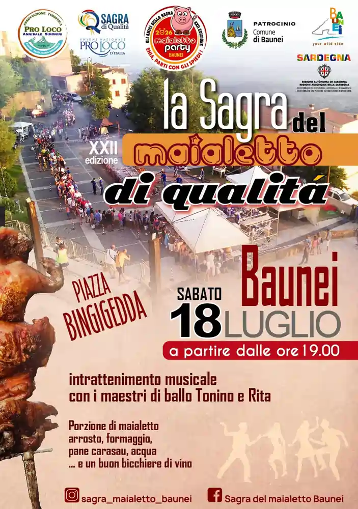 Sagra maialetto Baunei 2026, manifesto con date e programma completo | In Sardegna con Dani