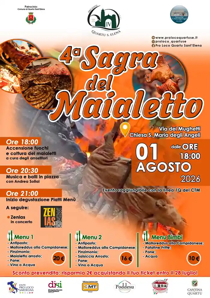 Sagra del maialetto Quartu 2026, locandina con il programma completo | In Sardegna con Dani
