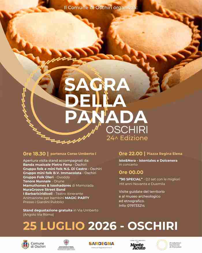 Sagra della panada di Oschiri 2026, manifesto con data, orari e programma ufficiale| In Sardegna con Dani