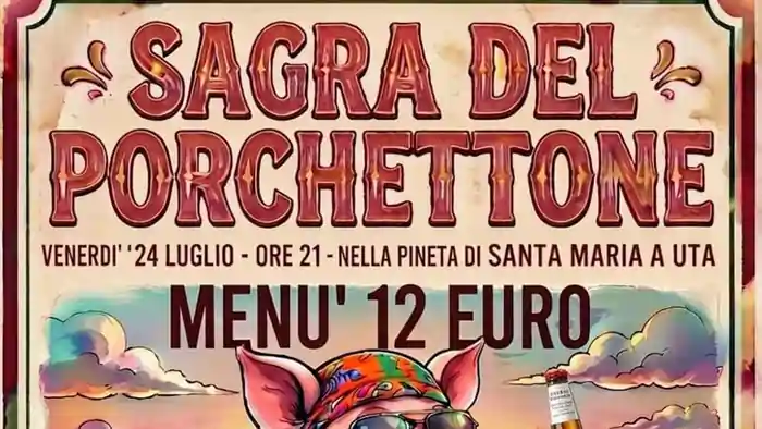 Sagra del porchetto per Santa Maria 2026 a Uta, manifesto | In Sardegna con Dani