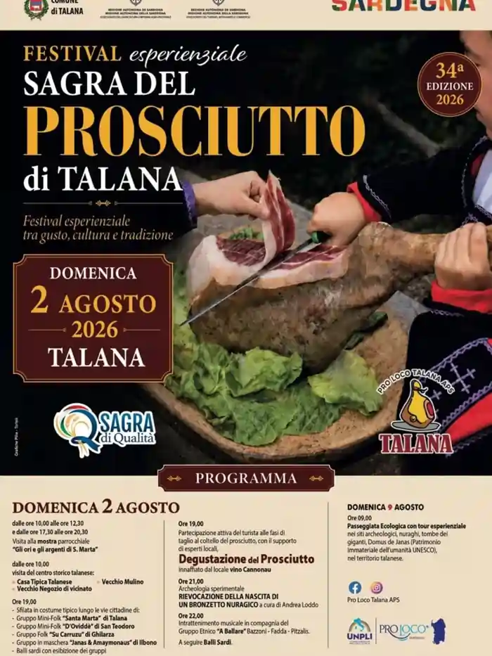 Sagra del prosciutto di Talana 2026, manifesto con il programma completo | In Sardegna con Dani