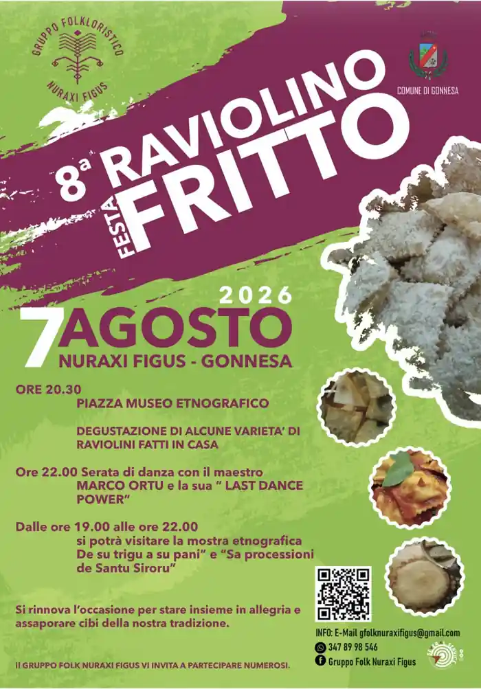 Festa del raviolino fritto 2026 a Nuraxi Figus, locandina con il programma completo  | In Sardegna con Dani