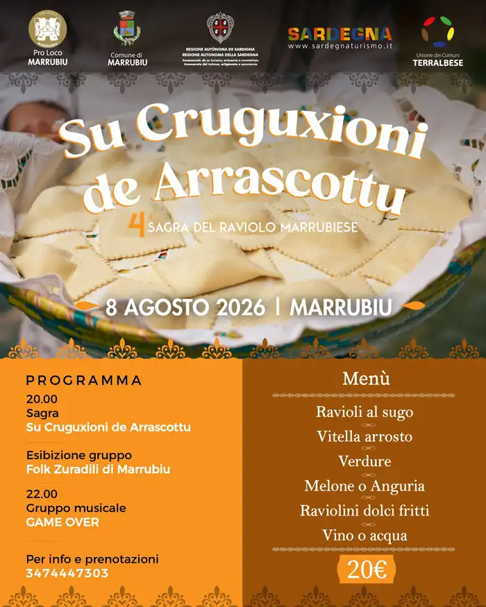 Sagra del raviolo di Marrubiu 2026, manifesto con il programma completo di menù e prezzi | In Sardegna con Dani