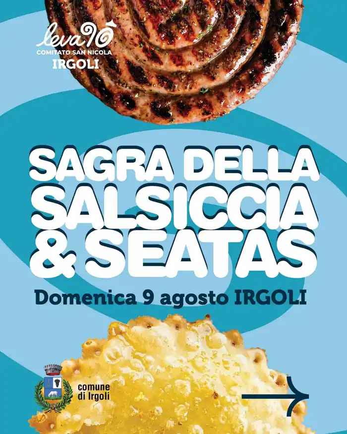 Sagra della salsiccia e delle seadas 2026 a Irgoli, locandina | In Sardegna con Dani