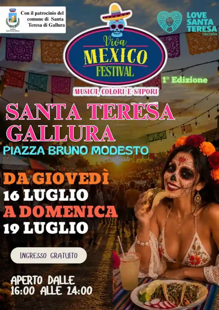 Viva Mexico Festival 2026 a Santa Teresa Gallura, locandina con il programma dell'evento | In Sardegna con Dani