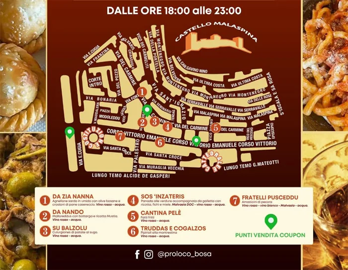 Mappa del centro storico di Bosa, con la posizione degli stand | In Sardegna con Dani
