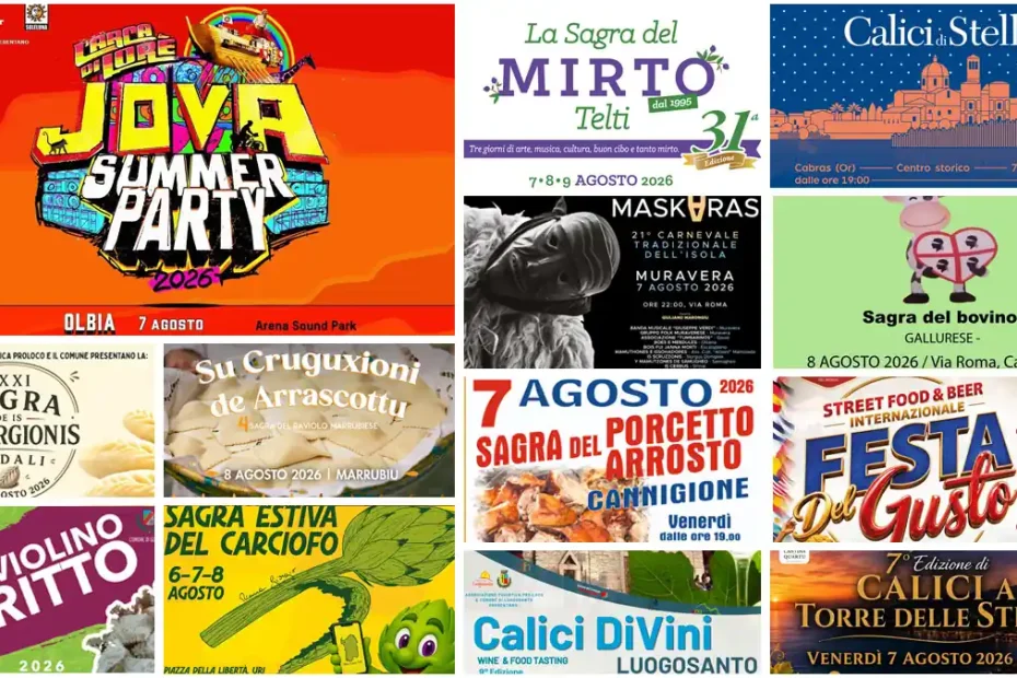 Eventi e sagre del 7, 8, 9 agosto 2026 in Sardegna, programma | In Sardegna con Dani