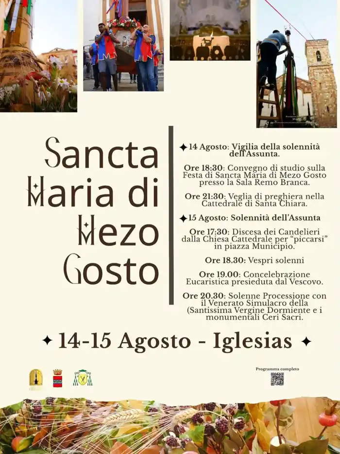 Locandina con il programma 2026 della Festa di Sancta Maria di Mezo Gosto e Candelieri a Iglesias | In Sardegna con Dani