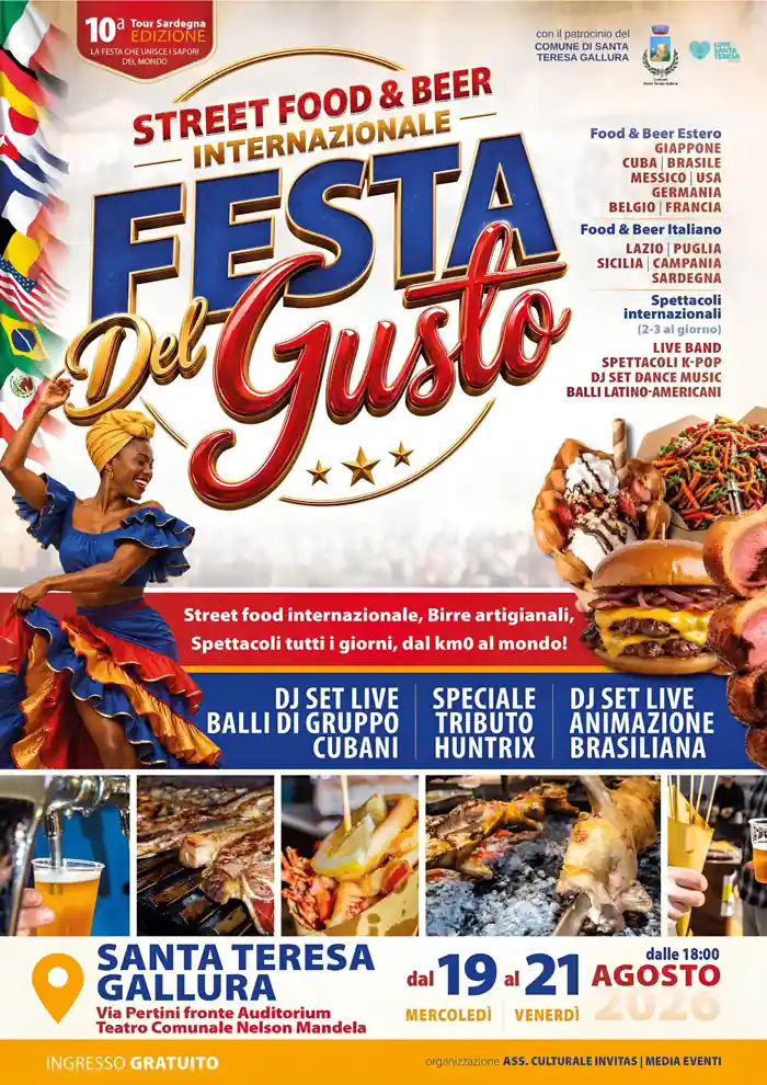 Festa del gusto internazionale a Santa Teresa Gallura, locandina ufficiale con il programma completo | In Sardegna con Dani