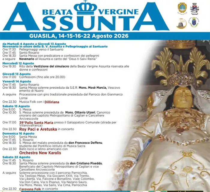 Festa di Santa Maria 2026 a Guasila, manifesto con il programma ufficiale, inclusa "Sa Cassa a Sa'Akkiscedda" | In Sardegna con Dani