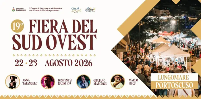 Fiera del Sud Ovest 2026 a Portoscuso, locandina con le date e tutti gli ospiti principali | In Sardegna con Dani