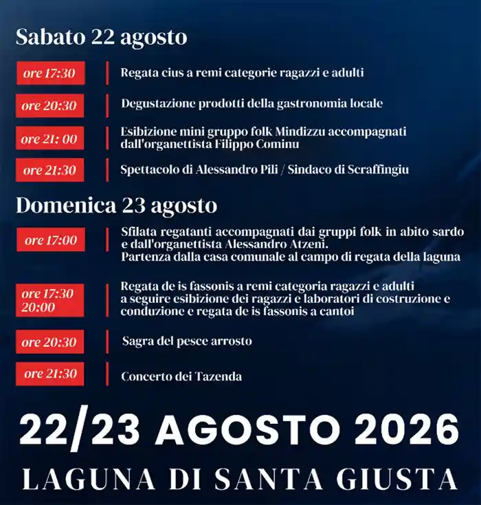 Regata de Is Fassonis 2026 a Santa Giusta, locandina con date e programma | In Sardegna con Dani