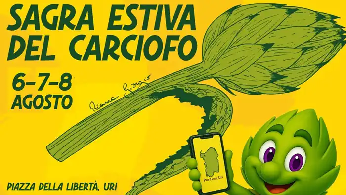 Sagra del carciofo estiva di Uri 2026, manifesto con le date dell'evento | In Sardegna con Dani