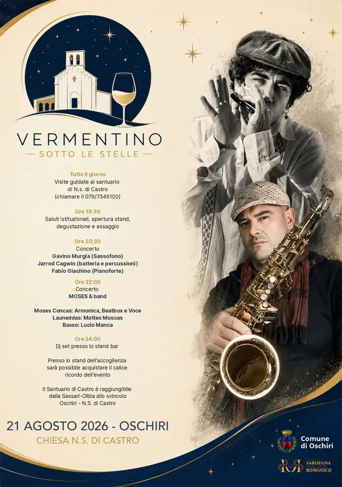 Vermentino Sotto le Stelle 2026 a Oschiri, locandina con il programma completo | In Sardegna con Dani